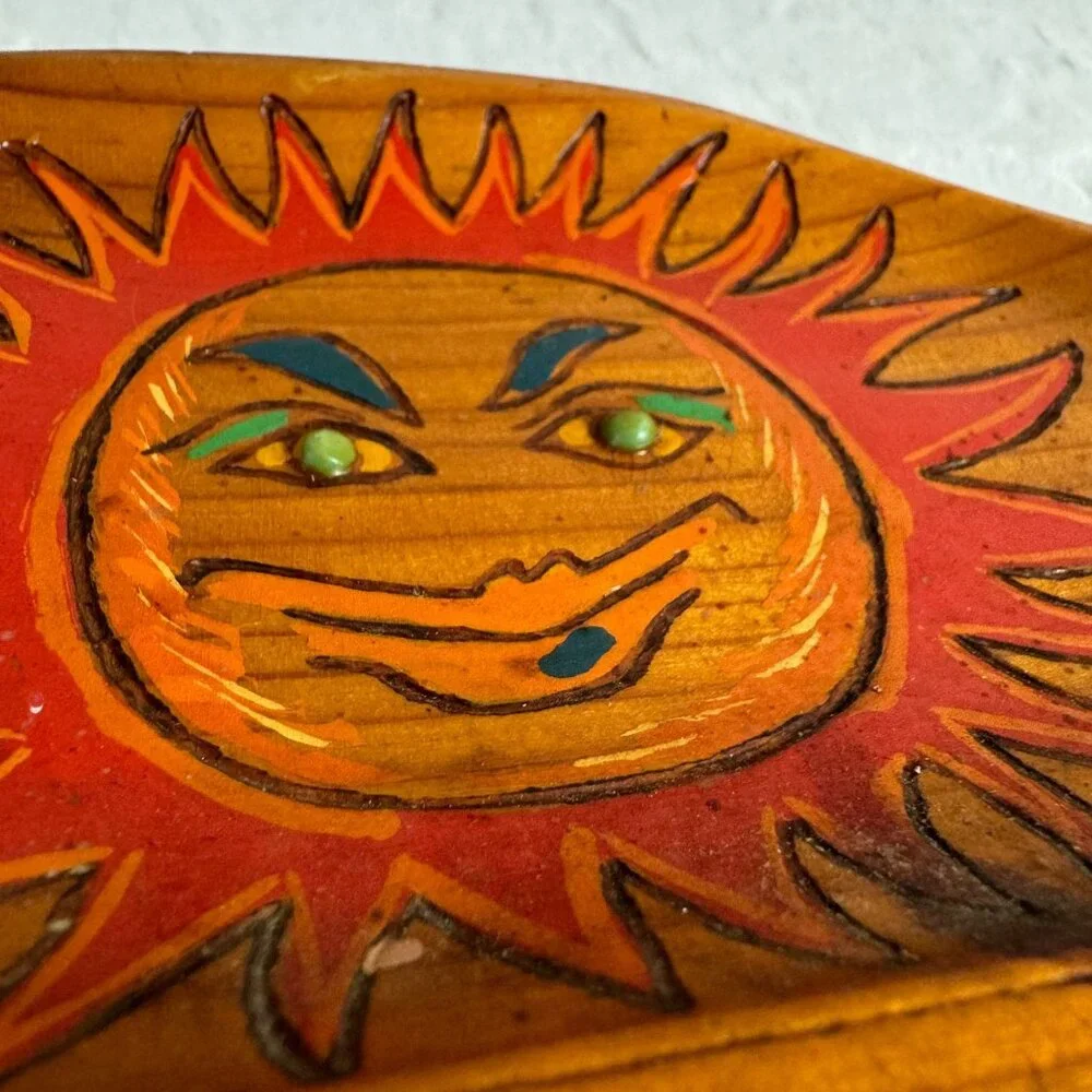 Spanish Traditional Hand-Painted Rustic Wood Spoon Artwork, 1970s wall decor